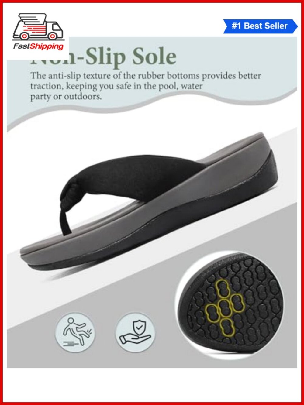 Wedge Thong Flip Flops Cushioned EVA Footbed Water Resistant Platform Sandals - Picture 5 of 6